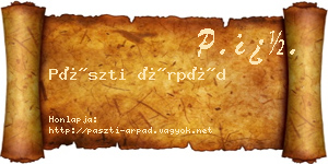 Pászti Árpád névjegykártya